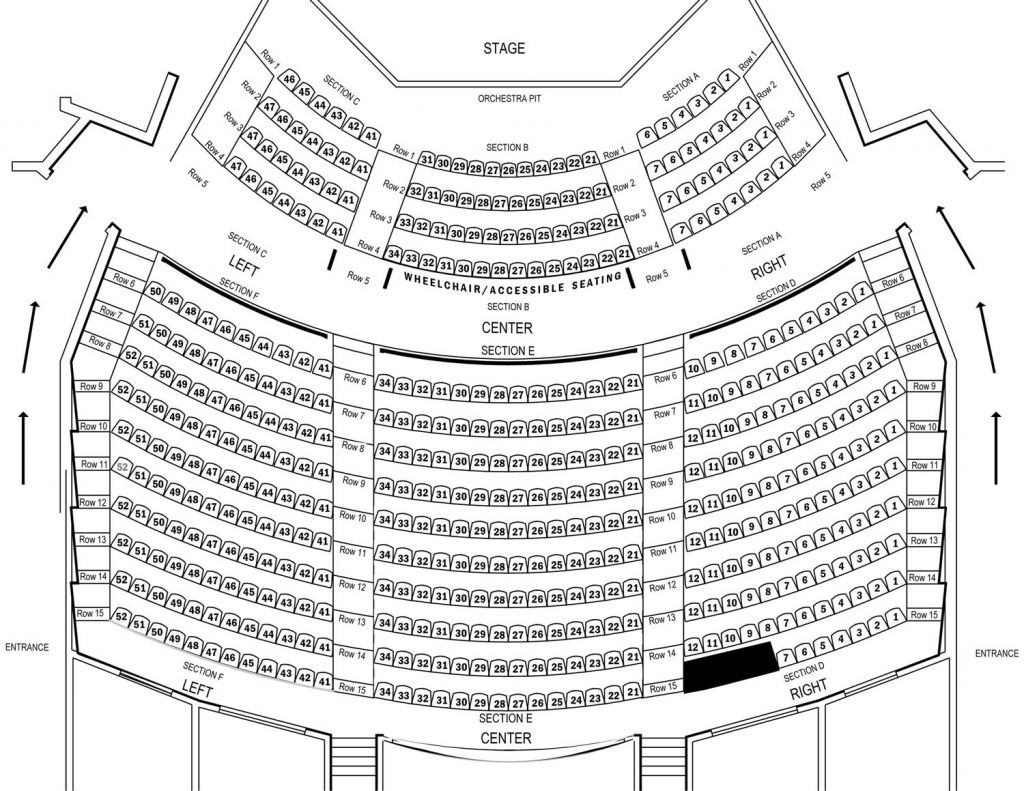 Seating Chart for the ICC Performing Arts Center Main Stage.